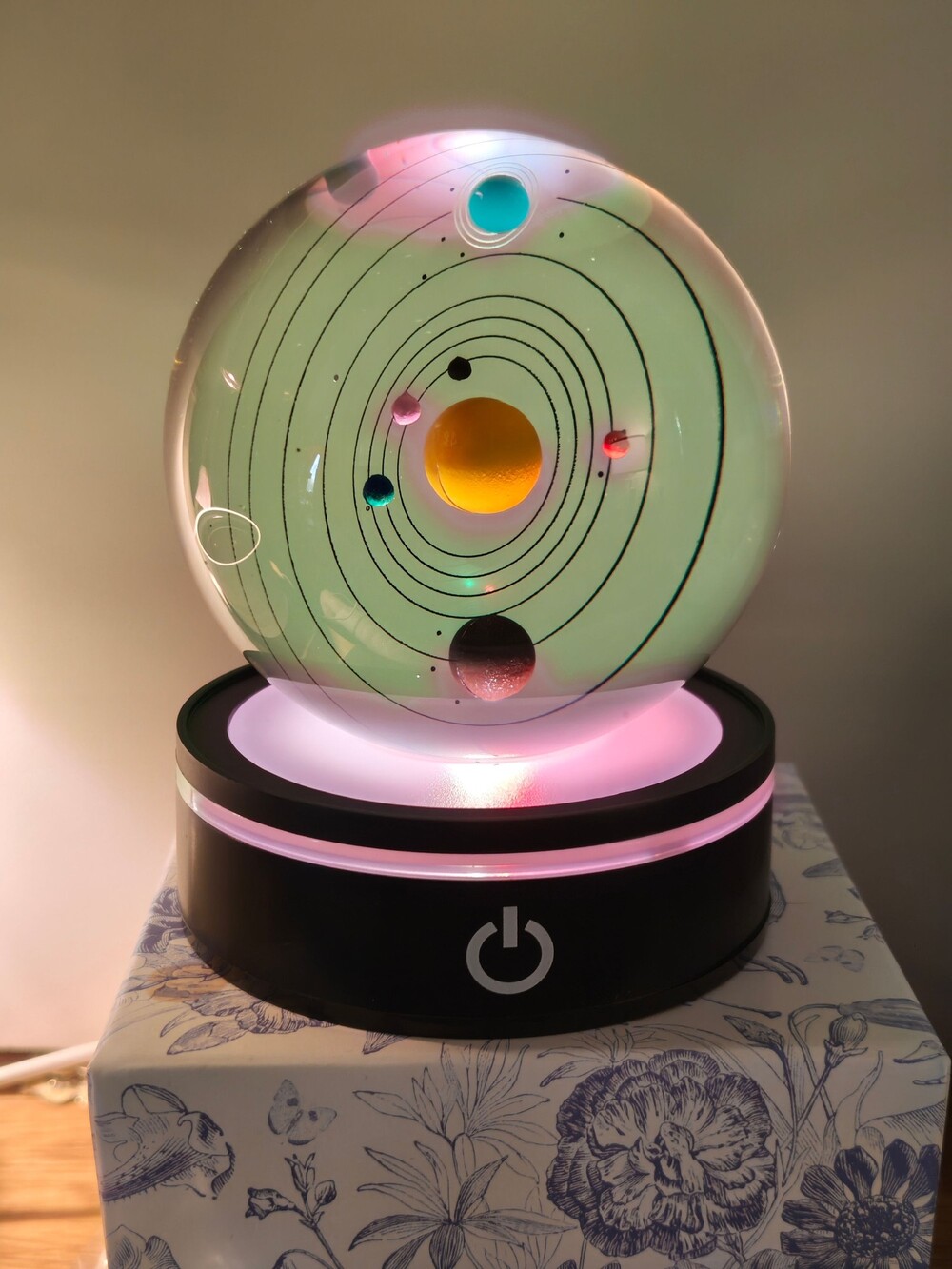Solar System Glass Globe Light Base LED Color Changing Black Glass - Abstract